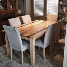 This western maple table has natural edge on 2 sides and has some very nice figure along it's 100 length. Solid Maple Dining Table With Walnut Accents Along With 6 High Back Upholstered Maple Chairs Maple Dining Table Dining Table Maple Chair
