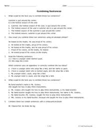 Combining sentences worksheets combining sentences compound subject and verb early elementary worksheet combining sentences to join ideas middle grades worksheet combining. Combining Sentences Grade 6 Free Printable Tests And Worksheets Helpteaching Com
