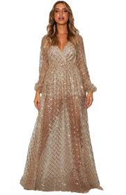 Apricot Glittering Checked Pattern Sheer Gown Loverlydress Sheer Gown Evening Dresses Long Evening Dresses