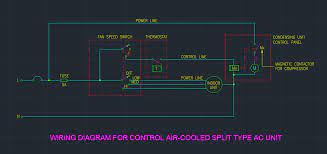 The heat removed from the icebox by the evaporator is transferred to the air around the condensing unit. Wiring Diagram For Control Air Cooled Split Type Ac Unit Cad Block And Typical Drawing