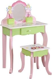 Beautiful Yfdzone Wooden Vanity Table And Stool Set Kids Vanity Set With Mirror Children Dressing Table Makeup Table In 2020 Kids Vanity Set Kids Vanity Wooden Vanity