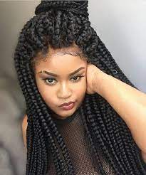 Large Box Braided Wig Handmade On Full Lace Human Hair Frontal Braided Wigs Braids Jumbo Box Braids Braided Hairstyles Large Box Braids Braided Hairstyles Easy