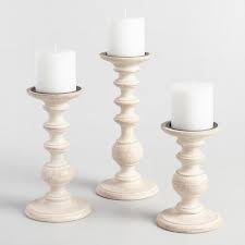 White Wood Pillar Candleholder World Market