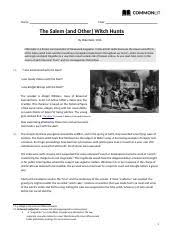 Why did the salem witch trials end after 21 people were killed instead of the other common story is that rev. Copy Of The Salem And Other Witch Hunts The Salem And Other Witch Hunts By Mike Kubic 1 Which Statement Identifies The Central Idea Of The Text Course Hero