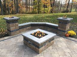 Paver Patio With Natural Gas Fire Pit Two Gas Fire Columns And Sitting Wall Perfect For Fall Days In No Outdoor Fire Pit Backyard Fire Natural Gas Fire Pit