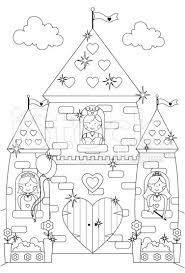 Fairytale Sparkly Castle And Princess Characters To Color In Stock Vector Art 10060642 Castle Coloring Page Coloring Pages Outline Drawings