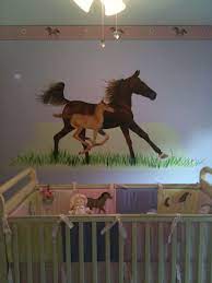 Horse Mural In Baby S Room One Of My Most Fun Projects To Date Pjmurals Com Cowgirl Nursery Nursery Mural Horse Mural