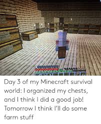 I'm not trying to start a thread about how each others storage rooms look, i'm just trying to find some tips about how i should organize my items into my chests. Erald Tt Aracotrmomomho Day 3 Of My Minecraft Survival World I Organized My Chests And I Think I Did A Good Job Tomorrow I Think I Ll Do Some Farm Stuff Minecraft