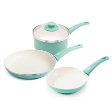 Ceramic Nonstick Cookware Set 4 Piece Turquoise Fry Pan And Pots Cooking Kitchen Greenlife Cookware Set Ceramic Non Stick Glass Cooktop