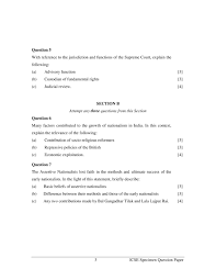Icse Class 10 Sample Paper 2020 History Civics H C G Paper 1 Aglasem Schools