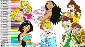 Whichever disney princess characters or movies are your family's favorites, they're sure to enjoy these free printable disney princess coloring pages—fit for any little prince or princess. Disney Princess Coloring Book Compilation Aurora Cinderella Jasmine Moana Elsa Anna Belle Youtube