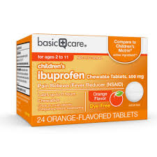 basic care childrens ibuprofen chewable tablets 100 mg orange flavored 24 count