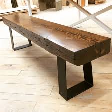 The Top Of This Bench Is Made Out Of Douglas Fir Finished In Kona Stain To Compliment It We Added A Metal Flat Sto Stained Table Douglas Fir Wood Wood Beams