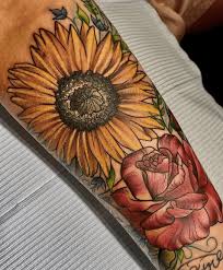 Sunflowers and red roses tattoo. Sunflower Tattoo Ideas To Spark Your Floral Tattoo Tattoo Stylist