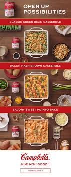 Here's a delicious chicken and mushroom bake recipe using campbells cream of mushroom soup. 3 Holiday Recipes Using Cream Of Mushroom Soup Campbells Recipes Recipe Using Cream Of Mushroom Soup Recipes