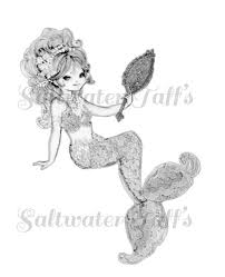 Black And White Mermaid Black And White Mermaid Holding Mirror Cute By Saltwatertaffs Vintage Mermaid Mermaid Burlap Background