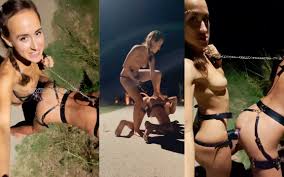Me- Teen Girl Hardcore Straps on Guy with Huge Dildo with Moans on a Leash  Outdoors Pegging