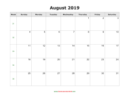Blank Calendar For August 2019 Each day in a different colour (rainbow calendar). blank calendar for august 2019