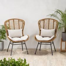 Noble House La Habra Light Brown Removable Cushions Wicker Outdoor Lounge Chairs With Beige Cushions 2 Pack 68441 The Home Depot In 2020 Lounge Chair Outdoor Patio Chairs Outdoor Patio Chairs