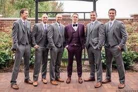 Black And Burgundy Groomsmen Suits Alex And Tania S Wedding In Madison Wisconsin Groomsmen Grey Wedding Groomsmen Attire Groomsmen Attire Purple