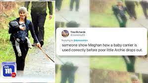 The style can be worn in four different ways depending on the age of the baby Meghan Markle Carries Archie And Walks Dogs In Vancouver Daily Mail Online
