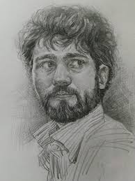 Steering wheel sketch, Lamy pen, drawing ink.