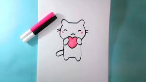 Now we will draw a small rounded tail. How To Draw Kawaii Cute Cat With Heart Youtube