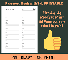 Click on the item you need and you'll access to all the products we have . Password Log Book With Tab Alphabetical And 0 9 Printable Size Etsy