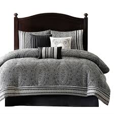 Black And White King Bedding Set King 7 Piece Comforter Set With Damask Pattern In Black White Gray Comforter Sets King Size Comforters King Size Comforter Sets