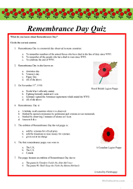 Memorial day trivia answers multiple choice answers: Remembrance Day Quiz English Esl Worksheets For Distance Learning And Physical Classrooms