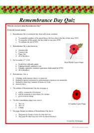 A selection of printable november quiz questions in multiple choice format. Remembrance Day Quiz English Esl Worksheets For Distance Learning And Physical Classrooms