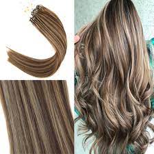 Micro Ring Hair Extensions Highlight Brown With Caramel Blonde P 4 27 Babe Hair Extensions Beaded Hair Extensions Micro Ring Hair Extensions