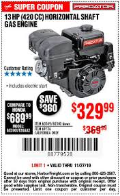 40% off (3 days ago) may 13, 2021 · harbor freight predator engine coupon. Harbor Freight Tools Coupon Database Free Coupons 25 Percent Off Coupons Toolbox Coupons Predator 13 Hp 420 Cc Ohv Horizontal Shaft Gas Engines