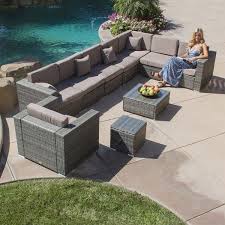 Outdoor Patio Furniture Aluminum 10 Piece Sectional Sofa Set With Cushions Table Gray Outdoor Sofa Sets Outdoor Sectional Sofa Wicker Outdoor Furniture Set