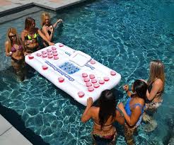 Inflatable Floating Beer Pong Table Cooler Keeps The Fun In The Water Longer Floating Beer Pong Table Pool Beer Pong Beer Pong Tables