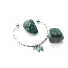 Bracelet En Malachite Et Acier Hypoallergenique Bijoux Porte Bonheur Avec Trefle A 4 Feuilles Creation Bien Etre Altern Bracelets Electronic Products Earbuds