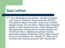 Atau secara umumnya diartikan sewa menyewa, yaitu pembiayaan peralatan atau barang modal yang digunakan untuk proses produksi. Leasing Bab 7 Mk Ppt Download