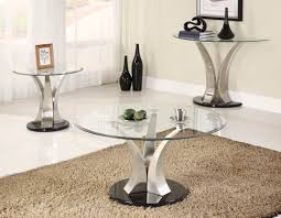 Charlaine Black Silver Metal Glass Top Round Cocktail Table Coffee Table Coffee Table With Stools Glass Top Coffee Table