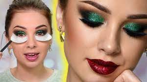 Sparkly Christmas Makeup Tutorial Green Glitter Smokey Eye Youtube