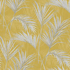 Grandeco Palm Springs Grey Yellow Leaf Metallic Effect Wallpaper Diy At B Q Embossed Wallpaper Mustard Wallpaper Diy Wallpaper