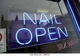 Nail Salon Open Sign In A Shop Window On Lewes Road In Brighton East Sussex Uk Stock Image Bar Signs Window Signs Open Signs