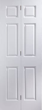 Closet doors come either louvered or paneled and in differing single and double configurations. 6 Panel Primed White Woodgrain Effect Internal Bi Fold Door Set H 1950mm W 750mm Diy At B Q