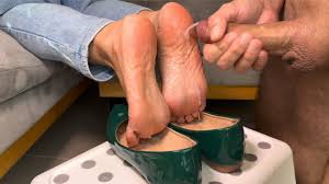 Green flats footjob and cum walk