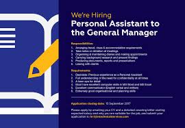 Personal assistants often act as the manager's first point of contact. Jtn On Twitter We Re Looking To Hire A Personal Assistant To The General Manager Application Closing Date 15 September 2017 Sarawak Miri Vacancy Https T Co Uykv7igr45