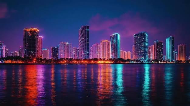 Neon skyline representing Vice City, AI generated