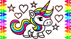 Super cute cute baby unicorn coloring pages. Cute Unicorn Coloring Page For Kids Learn How To Draw A Baby Unicorn With Hearts Stars Art Colors Youtube