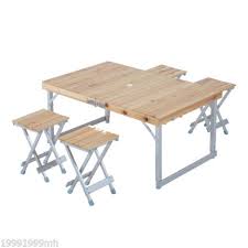 Outsunny Wooden Folding Picnic Table Set Desk Aluminum Camping Portable W Chairs Picnic Table Camping Picnic Table Folding Picnic Table