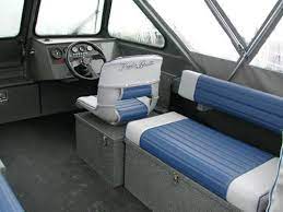 The finished diy bench seat. Long Bench With Tempress Captain Seat Boat Seats Boat Storage Power Boats