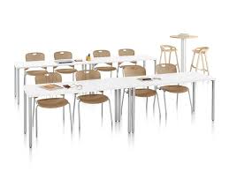 A Training Setting Featuring Two Rows Of Rectangular Everywhere Tables And Brown Caper Stacking Chairs Collaborative Furniture Table Rectangular Table