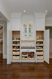 Pantry Cabinets With Pull Out Drawers And Crown Molding In Showplace White Kitchen Kitche Built In Pantry Interior Design Kitchen White Kitchen Pantry Cabinet